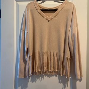 Fringe Hem V-Neck Sweater